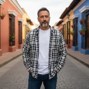 Vintage L.L. Bean Men's Scotch B&W Flannel Plaid Button Down Shirt - Large Tall